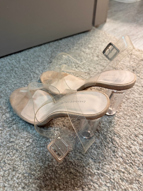 Zara Shoes - Zara Clear Strap Block Heel Sandals in Nude